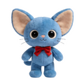 Big-Eared Blue Cat Plush Toy with Red Bowtie